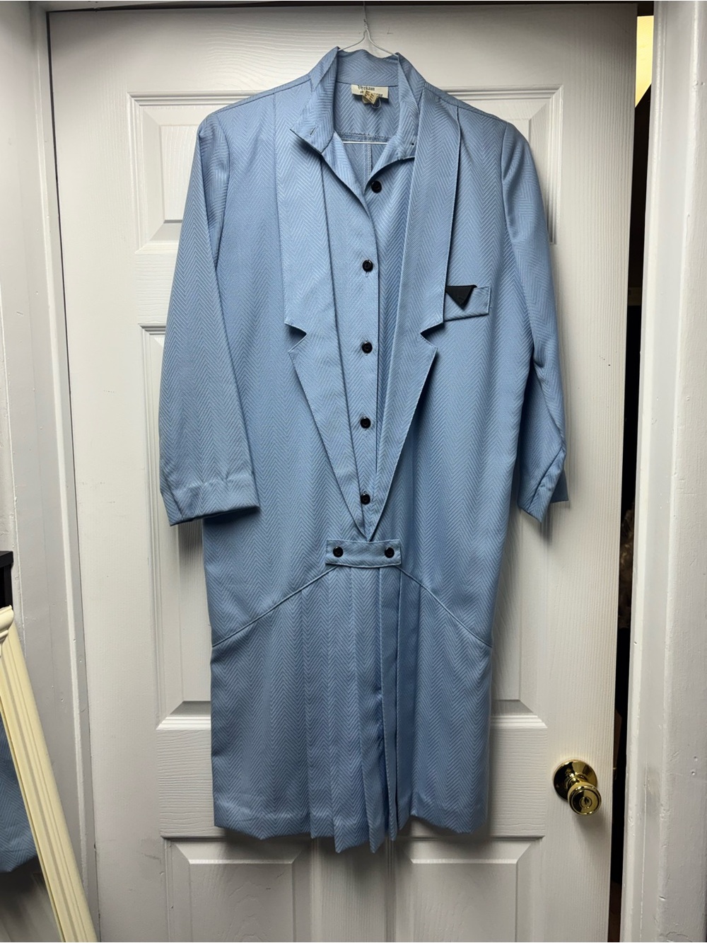 Light Blue Women's Midi Dress with Notch Lapel and Button Front